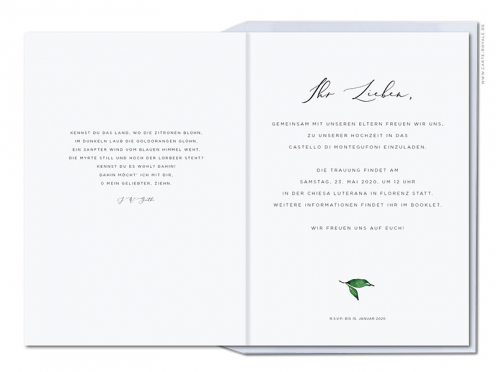 Hochzeitskarte mit Zitronen in zarten Aquarellfarben. Gedruckt auf Premium Papier von GMUND.
