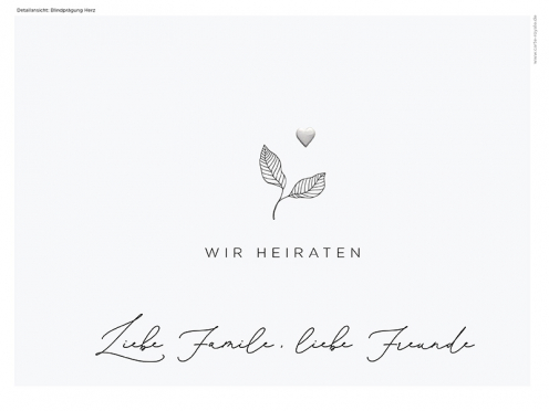 Geprägte Hochzeitseinladung mit dem ewigen Symbol der Liebe gedruckt auf samtig weißem Feinstpapier.