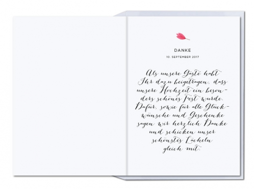 Danksagungskarte „Bohemian“ vereint natürliches Design und elegante Details. Der verspielte Schriftzug und florale Elemente machen sie zum perfekten Dankeschön für Ihre Hochzeitsgäste.