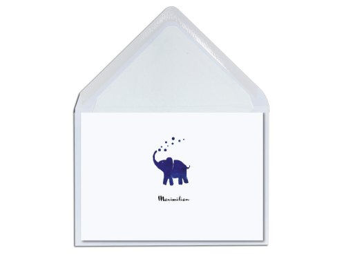 Hochwertige Geburtskarte mit kleinem Elefant inkl. weiß gefüttertem Briefumschlag.
