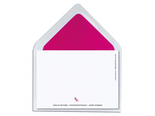 Geburtskarte mit gemalten pinkem Herz inkl. pink gefüttertem Umschlag.