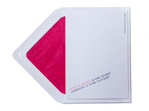 Geburtskarte mit 2 Herzen inkl. Briefumschlag mit pinkem Futter.