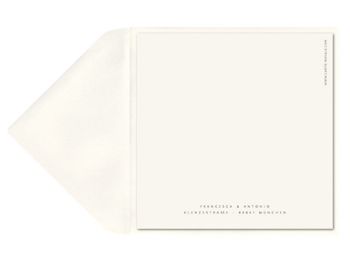 Quadratische Hochzeiteinlandungskarten mit illustriertem Olivenzweig und geprägtem Herz - perfekt für eine Hochzeit im Süden. Personalisierbar ab 20 Einladungen.