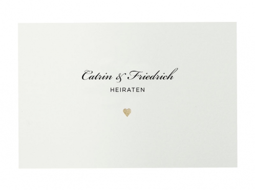 Kalligrafische Einladungen mit gold geprägtem Herz inkl. Umschlag.