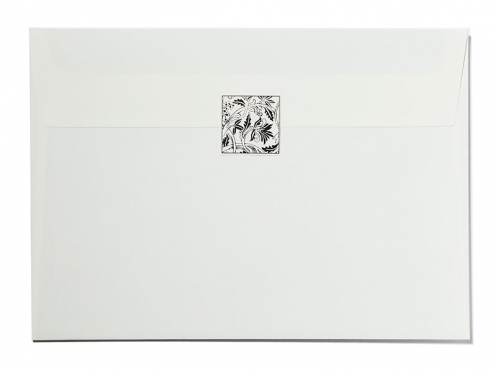 Sticker 30x30 mm mit Tuschezeichnung passend zum Design der Einladungskarte.