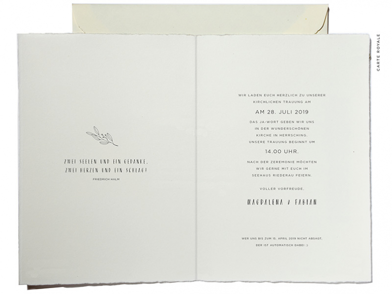 Hochzeitseinladungskarte mit Ammersee in Aquarell und goldenem Herz an Ihrer Hochzeitslocation.