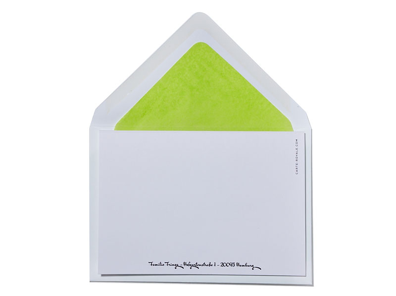 Geburtskarte mit langem Zug inkl. Briefumschlag mit hellgrünem Innenfutter.